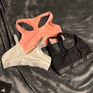 3 Justice bra’s 2 are cross-back great for sports